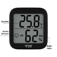 VIT 2'li İç Mekan Dijital Isı ve Nem Ölçer Siyah Termometre BVT17-01  THERMOMETER Termometre VIT BVT17-01 Distribütör  VIT 2'li İç Mekan Dijital Isı ve Nem Ölçer Siyah Termometre BVT17-01  THERMOMETER