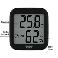 VIT 3'lü İç Mekan Dijital Isı ve Nem Ölçer Siyah Termometre BVT17-02 THERMOMETER Termometre VIT BVT17-02 Distribütör  VIT 3'lü İç Mekan Dijital Isı ve Nem Ölçer Siyah Termometre BVT17-02 THERMOMETER