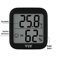 VIT 4'lü İç Mekan Dijital Isı ve Nem Ölçer Siyah Termometre BVT17-03 THERMOMETER Termometre VIT BVT17-03 Distribütör  VIT 4'lü İç Mekan Dijital Isı ve Nem Ölçer Siyah Termometre BVT17-03 THERMOMETER
