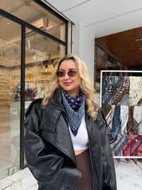 Lacivert Etnik Desen Fular 70x70