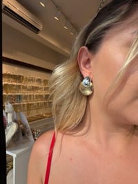 Mavi Taşlı Gold Küpe
