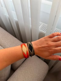 Pembe-Turuncu Geometrik Desen İp Bileklik