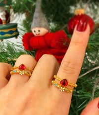 Bijoux Çift Sıra Çiçek Kalp Gold Yüzük
