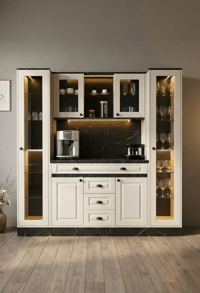 Kahve KöşesiAvm 24Mikel Masalı Siyah - Fildişi Kahve Köşesi Led Aydınlatmalı %100 Mdf Ücretsiz Montaj 200*45*200