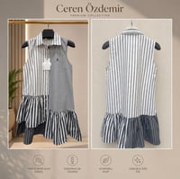 Bclub Beyaz Gri Çizgili Elbise