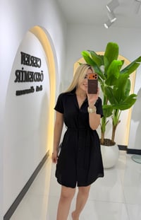 BClub Keten Kemerli Siyah Elbise