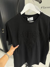 Gue Kabartma Logo Detaylı Siyah Tshirt 