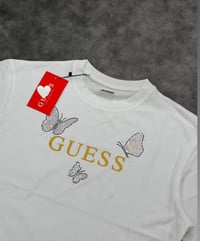 Gue Kelebek Taş İşlemeli Logo Tshirt