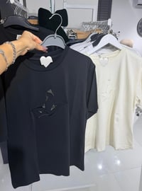 Kuş Nakışlı Taş Detaylı Tshirt