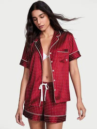 VS Saten Şort Gömlek Pijama Takımı