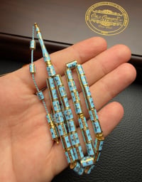 Ayasofya Model Mavi ve Gold Renk Mineli Küçük Boy Gümüş Tesbih