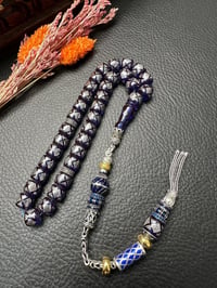 Basık Model Gümüş İşlemeli Ateş Kehribar Tesbih