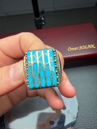 Gümüş Yarma İşlemeli Arizona Firuze Taşlı Gümüş Yüzük