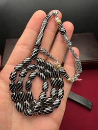 Kapsül Model Gümüş İşlemeli Erzurum Oltu Taşı Tesbih