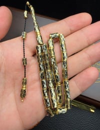 Kesme Ayasofya Model Siyah ve Gold Renk Mineli Küçük Boy Gümüş Tesbih