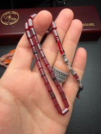 Kesme Model Gümüş İşlemeli Ateş Kehribar Tesbih