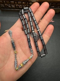 Kesme Model Gümüş İşlemeli Ateş Kehribar Tesbih
