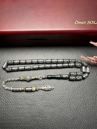 Kesme Model Gümüş İşlemeli Ateş Kehribar Tesbih