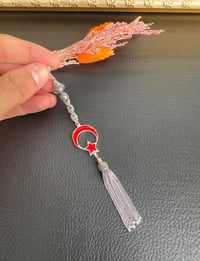 Kırmızı Renk Ayyıldız Model Mine İşlemeli Gümüş Püskül