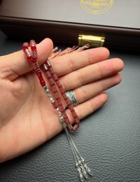 Kırmızı Renk Kesme Model Gümüş Çakım Ateş Kehribar Tesbih
