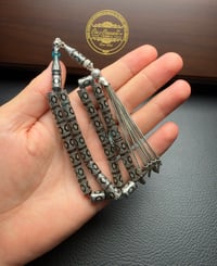 Mavi Renk Kesme Model Gümüş İşlemeli Ateş Kehribar Tesbih