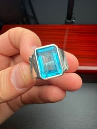 Osman Özpala Usta İşi Mavi Topaz Taşlı Özel Tasarım Gümüş Yüzük
