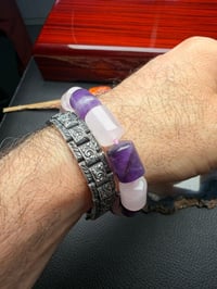 Pembe Kuvars ve Ametist Dizayn Doğaltaş Bileklik