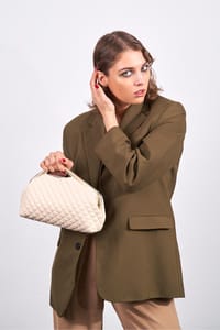 Bej Kapitone Clutch Portföy Çanta