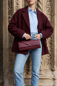 Bordo Örgü Derili Portföy Clutch Çanta