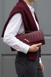 Bordo Örgü Derili Portföy Clutch Çanta