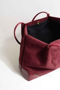 Bordo Örgü Detaylı Süet Tote Çanta