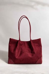 Bordo Örgü Detaylı Süet Tote Çanta