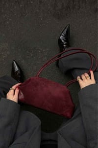Bordo Süet Örgü Detaylı Omuz Çantası