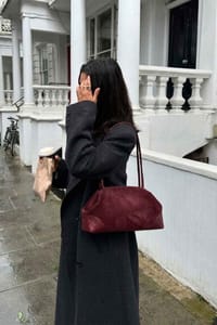 Bordo Süet Örgü Detaylı Omuz Çantası