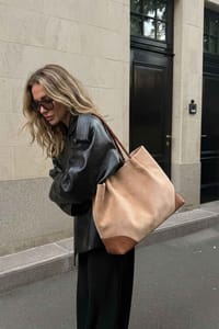 Camel Örgü Detaylı Süet Tote Çanta