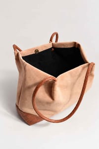 Camel Örgü Detaylı Süet Tote Çanta