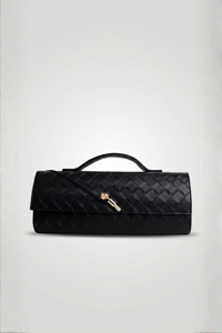 Siyah Örgü Derili Portföy Clutch Çanta