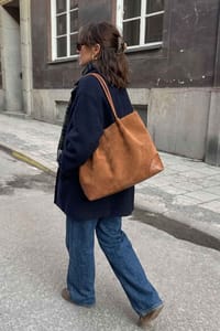 Taba Örgü Detaylı Süet Tote Çanta