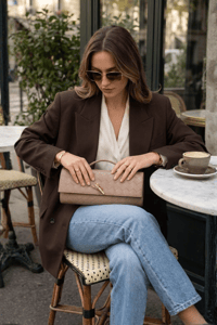 Vizon Örgü Derili Portföy Clutch Çanta