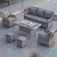 Anemon Gri 3+1+1+2 Puf Bahçe Balkon Oturma Takımı