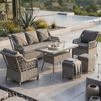 Anemon Gri 3+1+1+2 Puf Bahçe Balkon Oturma Takımı