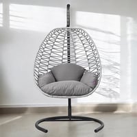 Begonvil Tekli Beyaz Rattan Salıncak