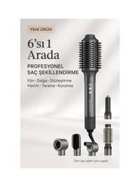 Bright Elegance BE-5117 6 In 1 Hava Üflemeli Saç Şekillendirici Set Antrasit Seramik Malzeme 32 mm Maşa