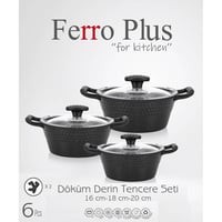 Ferro Plus Midi Siyah Cap Kapak 16-18-20Cm Derin Tencere Seti