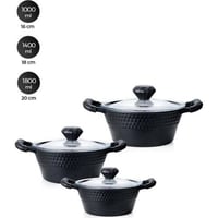 Ferro Plus Midi Siyah Cap Kapak 16-18-20Cm Derin Tencere Seti
