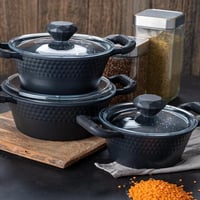 Ferro Plus Midi Siyah Cap Kapak 16-18-20Cm Derin Tencere Seti
