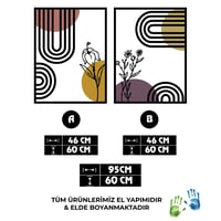 Boho Tarzı Geometrik ve Botanik Ahşap Detaylı Metal Tablo Seti