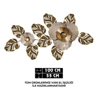 Gold Yaprak ve Çiçek Desenli El Yapımı Metal Duvar Tablosu – Lüks Salon Dekorasyonu 100x55 cm