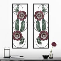 Hülasa çiçek figürlü yaprak desenli iki parçalı metal duvar tablosu