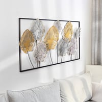 Melo Metal Duvar Tablo Seti, Üç Parça Modern Yaprak Desenli Dekorasyon, Pastel Renkli Duvar Süsleri